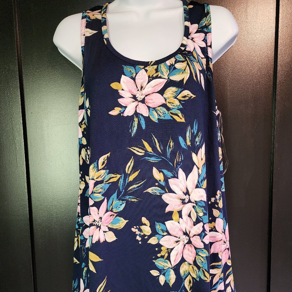 The Pulse Boutique Navy Floral Tank Top Sz L